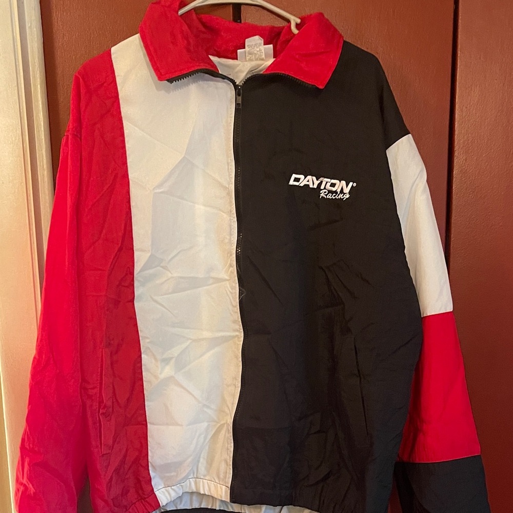 Vintage Dayton Racing Men's Red and Black Windbreaker